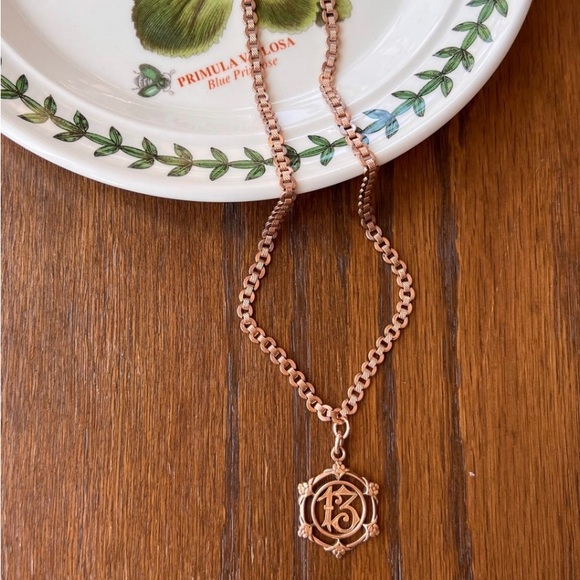 Antique French Lucky FiX Number # Rose Gold Fill Pendant Necklace Book CHAIN - Picture 2 of 3